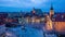 Timelapse of aerial view of Castle Square of Old Town during blue hour, Warsaw, Poland