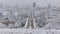 Timelapse City traffic panorama. City covered with fresh snow. View towards Europabruecke bridge, Zurich