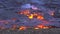 Timelapse Close Up Magma Flow Lava Burns Smokes Rocky Ground in Iceland