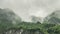 Timelapse of Clouds and High and Steep Marble Cliffs of Taroko Gorge National Park in Taiwan. View from Bottom to Top