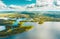 Timelapse Dronelapse Hyperlapse Set Collection Bunch Two Footages 4K Aerial View Of Islands On Lakes In Summer Morning