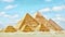 Timelapse Of The Great Pyramids In Giza Valley, Cairo, Egypt. Sunset over the pyramids. Watercolor stylization video.