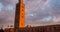 Timelapse Koutoubia Mosque in Marrakech at sunset on background of clouds, Morocco