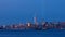 Timelapse of Lower Manhattan at dusk with the two beams of lights from the Tribute in Light. New York City