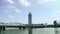 Timelapse of Milenium tower in Vienna at Danube river in Austria.