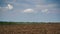 Timelapse of plowed field and blue sky, soil and clouds of a bright sunny day - concept of agriculture