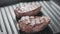 timelapse preparing steak filet mignon on a grill pan