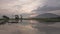 Timelapse reflection with pink colorful sunrise in flood area