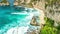 Timelapse Rock in the ocean with beautiful palms behind at Atuh beach on Nusa Penida island, Indonesia