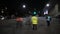 Timelapse of security guards and queuing mourners crossing Westminster Bridge at night