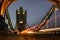 Timelapse shot of car lights on the historic London bridge at night time