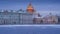 Timelapse of St Isaac`s Cathedral with night lights and Neva river ice in St Petersburg, Russia