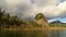 Timelapse of stormy clouds over Beacon Rock along Columbia River Gorge UHD