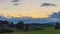 Timelapse, sunset over hilly rural landscape. Summer valley landscape with hills. Canton Zurich. Switzerland