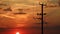 Timelapse of a wooden electricity distribution pole and cables at sunset. UK
