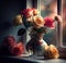 Timeless Beauty: A Nostalgic Still Life of Roses on a Windowsill, Made with Generative AI