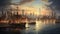 Timeless Contrasts: 18th Century Ships Amidst Modern New York