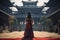 Timeless Elegance: Hanbok-Clad Woman in Ancient Temple Courtyard