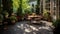 Timeless Elegance: Renovation-worthy Brick Patio With Sunrays And Potted Plants