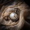 Timeless Elegance: A Vintage-inspired photograph capturing the beauty of a silver pocket watch resting on a delicate