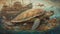 Timeless Encounters Turtle amidst a Sunken Ship