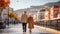 Timeless Love: Old Couple Walking Hand in Hand in a Romantic Environment, Generative AI