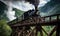 Timeless steam locomotive passes over the bridge mountainside in sight Creating using generative AI tools