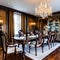 Timeless Victorian Dining Room: A grand Victorian dining room with an ornate chandelier, elegant china display, and velvet dinin