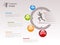 Timeline. Infographic template for company. Timeline with colorful milestones - blue, green, orange, red. Pointer of individual ye