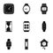 Timepiece icons set, simple style