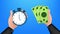 Timer hand and money. Business management. Stopwatch icon . Fast money. Time management. stock illustration.