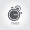Timer icon drawing in flat style. Black graphic symbol of timepiece, deadline and precision cooking themes