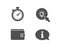 Timer, Money wallet and Energy icons. Information sign. Stopwatch gadget, Payment method, Turn on the light.