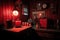 timer and red safelight in darkroom corner