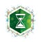 Timer sand hourglass icon floral plants pattern green hexagon button