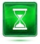 Timer sand hourglass icon neon light green square button