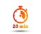 Timer sign icon. 20 minutes stopwatch symbol.
