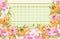 Timetable weekly schedule with blooming lilies vintage vector Illustration editable