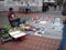 Timisoara / Romania - October 13, 2019: a free artist sells to tourists his paintings painted by spray can directly on the street