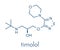 Timolol beta-adrenergic receptor antagonist drug molecule. Used in treatment of glaucoma, migraine, hypertension, etc. Skeletal.