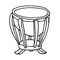 Timpani sketch illustration. Hand drawn black and white percussion musical instrument