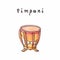 Timpani watercolor sketch. Hand drawn percussion instrument clip art illustration