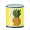 Tin can with canned pineapple isolated on a white