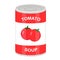 Tin can with canned tomato soup. Vector flat illustration