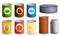 Tin can icon set, cartoon style