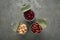 Tin cans with different canned kidney beans on grey table, flat lay