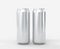 Tin cans with water drops or condensation for soda or beer, front view. Realistic mockup of silver metal jars, cylinder