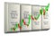 Tin ingots with candlestick chart, showing uptrend market. 3D rendering