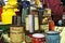 Tins and containers of antique food and beverage products are on display for the public.