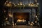 tinsel draped gracefully across a fireplace mantel Fireplace decorated for Christmas